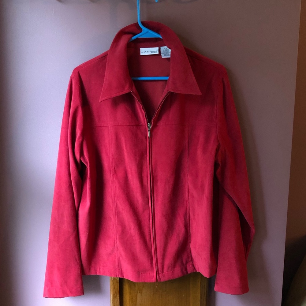 Red Suede Zip-Up Collared Top!